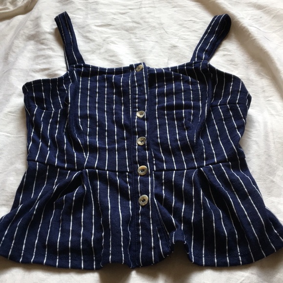 Navy with white stripes cropped button front top - Picture 2 of 4
